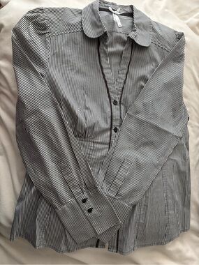 next Black and White Pinstripe Women's Button-Up Blouse